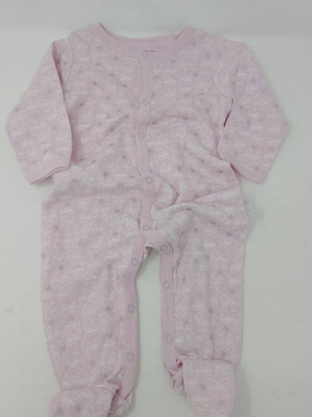 Duck Duck Goose Girl's Light Pink Baby Snap-Front Footie with White Bow Print